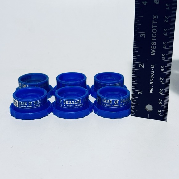(6) 2-1 Versa Bottle Caps Snap On Screw On Lids Blue w Bank Branding - Picture 9 of 9
